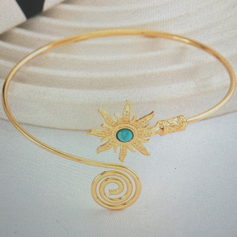 Gold Sunburst Arm Cuff with Turquoise Stone - Picture 2 of 2
